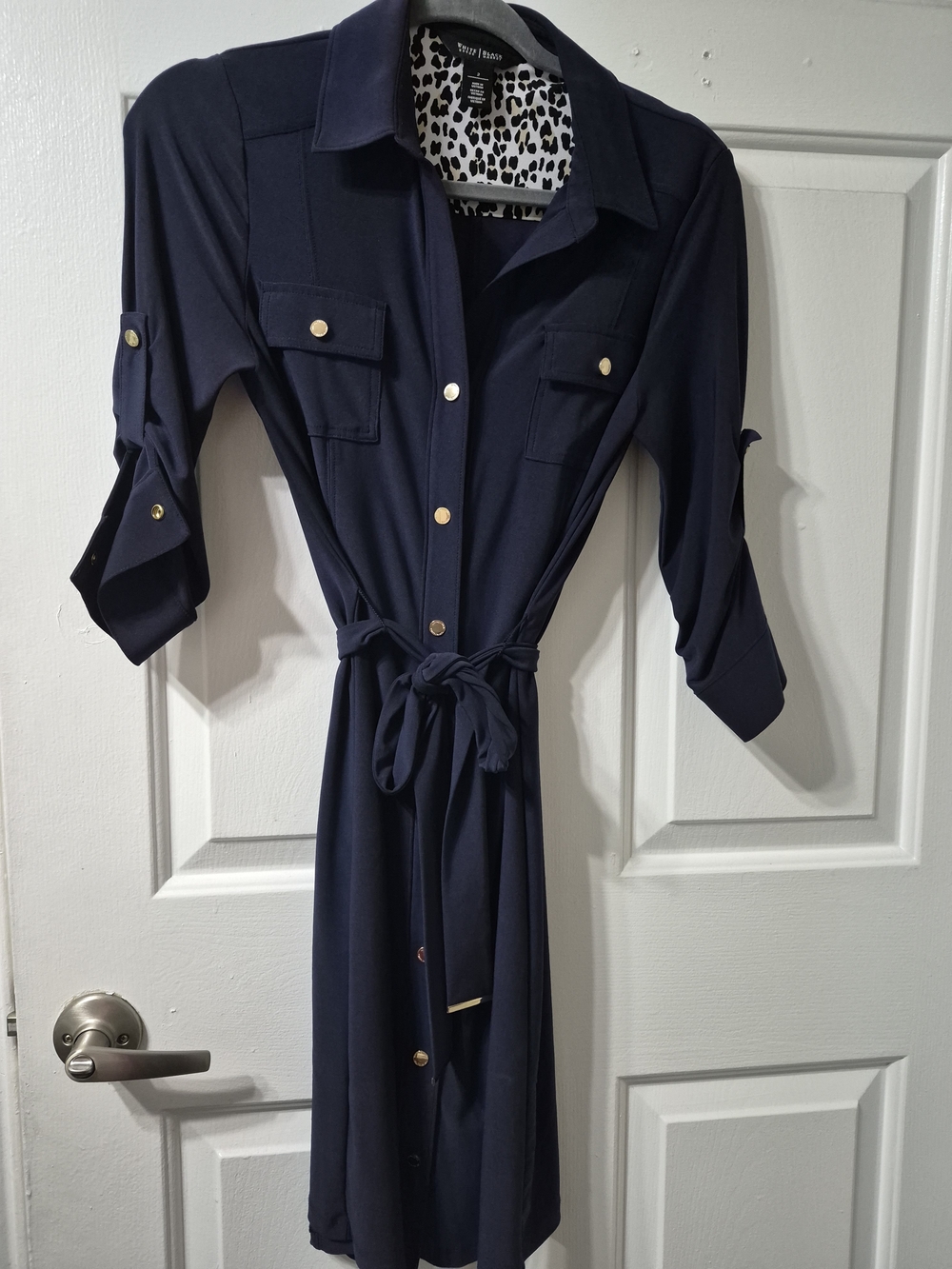 White House Black Market Navy Shirt Dress with Tie Waist